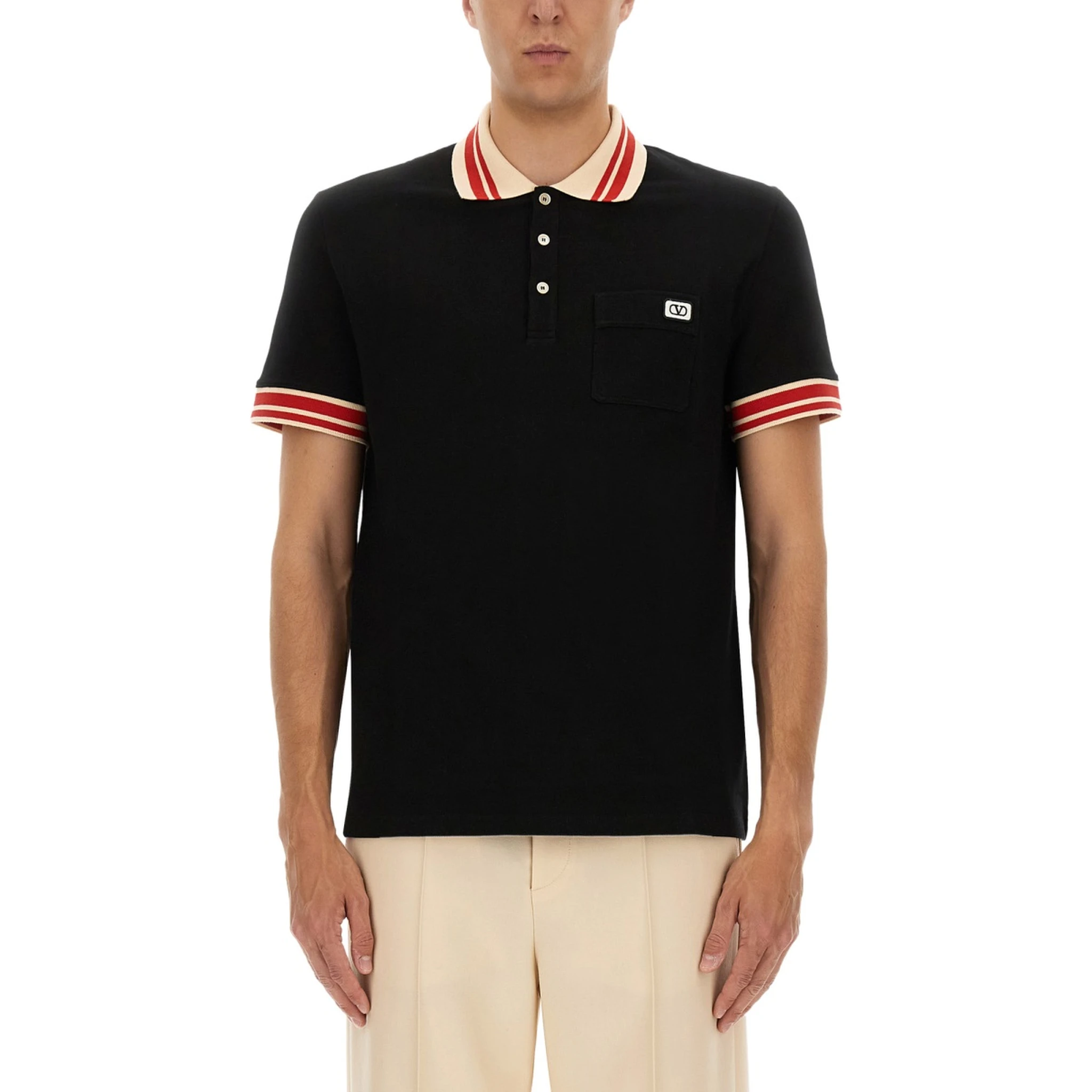 COTTON PIQUE POLO SHIRT WITH "VLOGO" PATCH