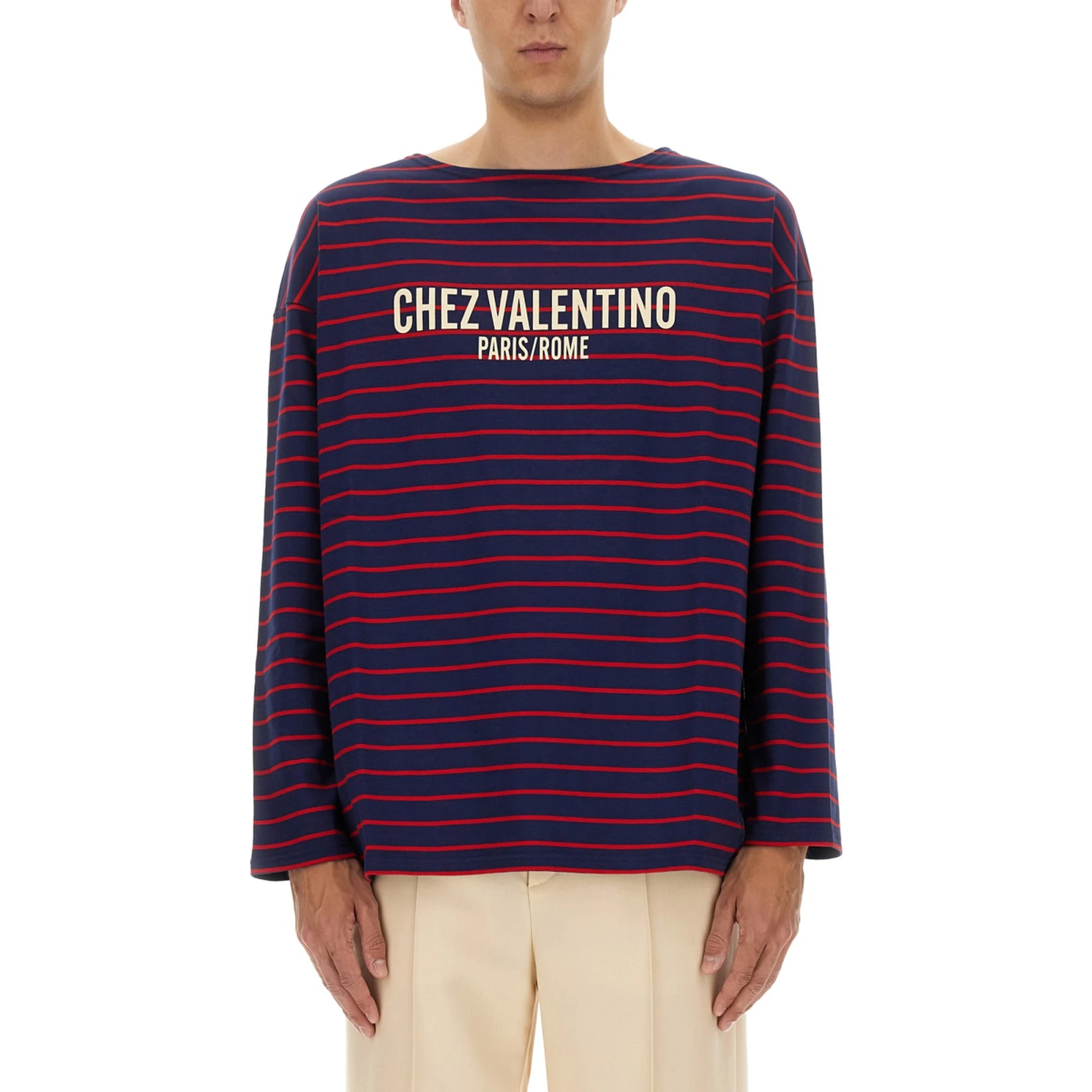 LONG SLEEVE T-SHIRT WITH "CHEZ VALENTINO" PRINT