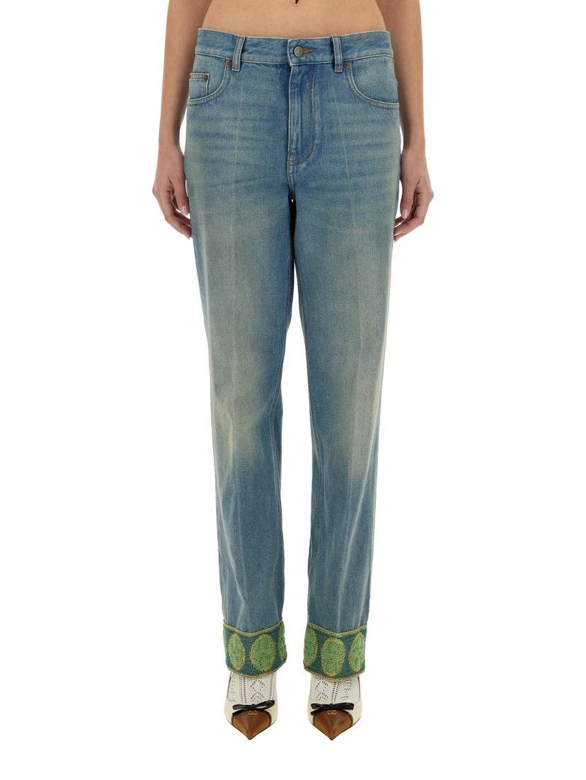 DENIM PANTS WITH JACQUARD EDGES