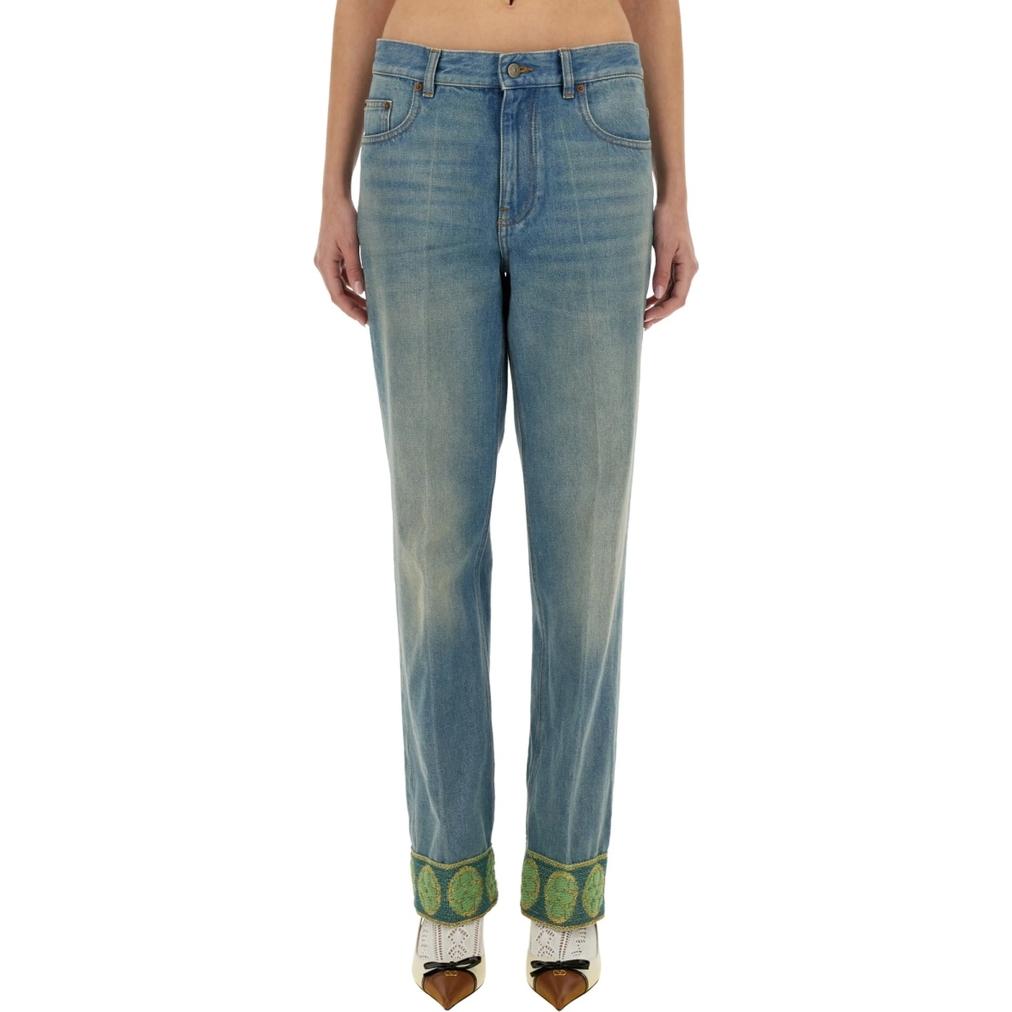 DENIM PANTS WITH JACQUARD EDGES