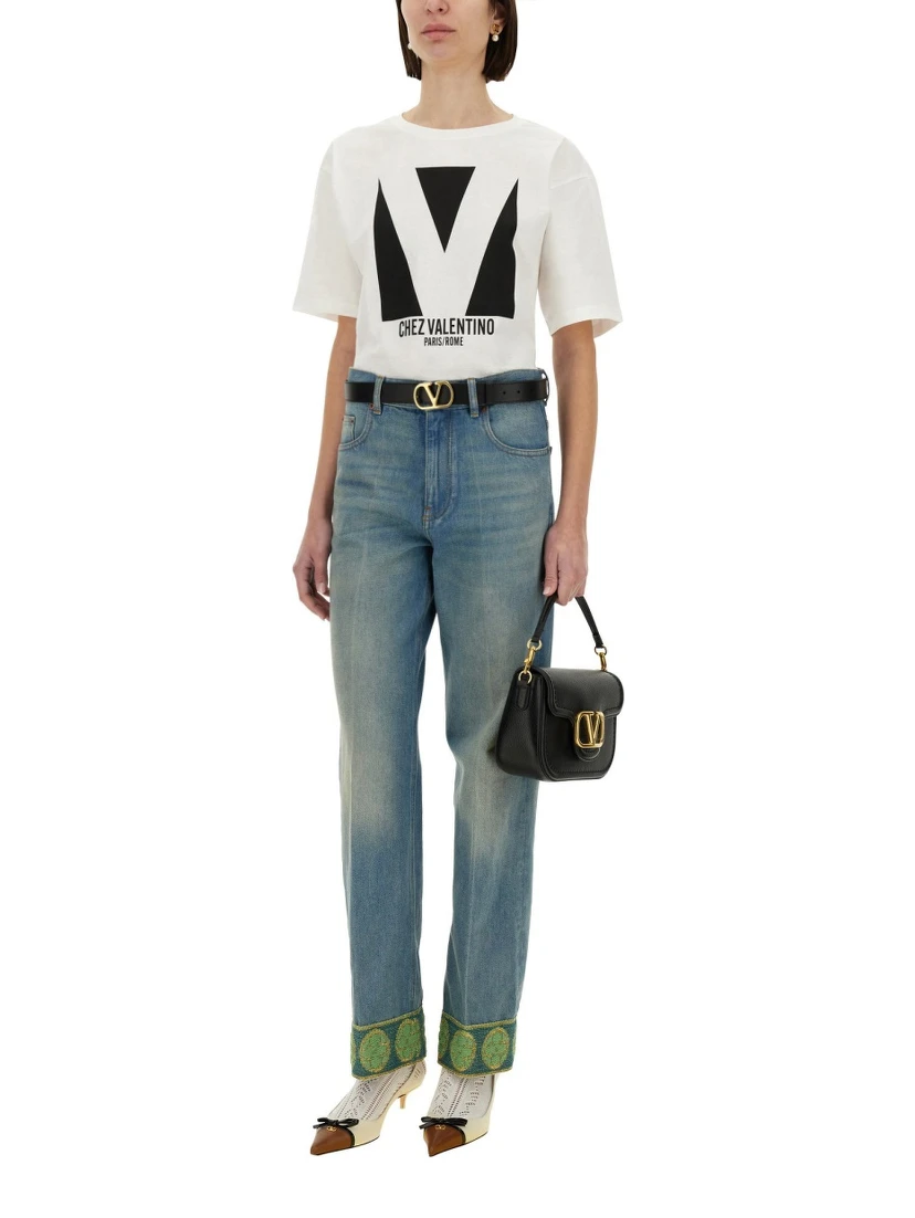 DENIM PANTS WITH JACQUARD EDGES