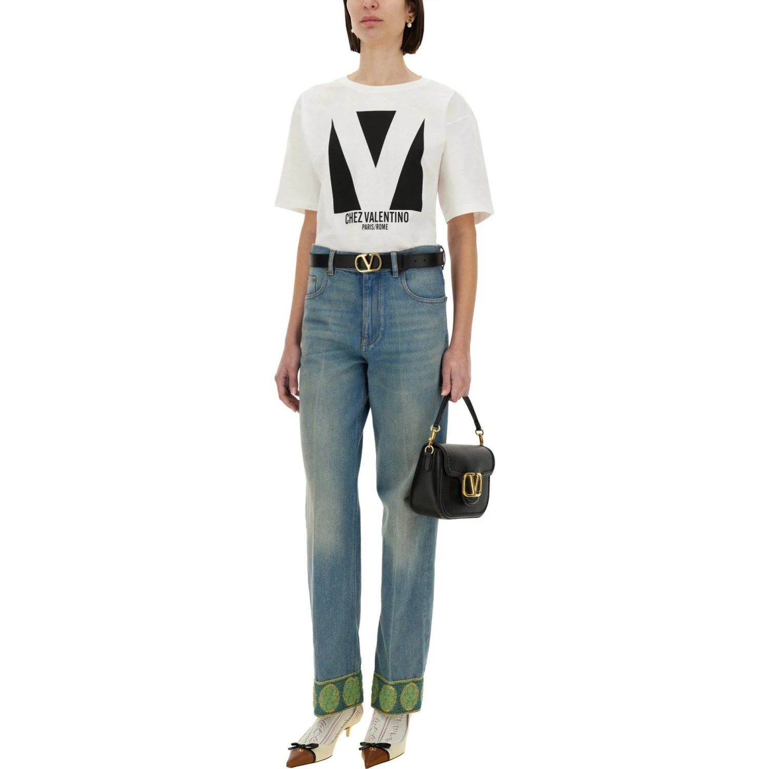 DENIM PANTS WITH JACQUARD EDGES