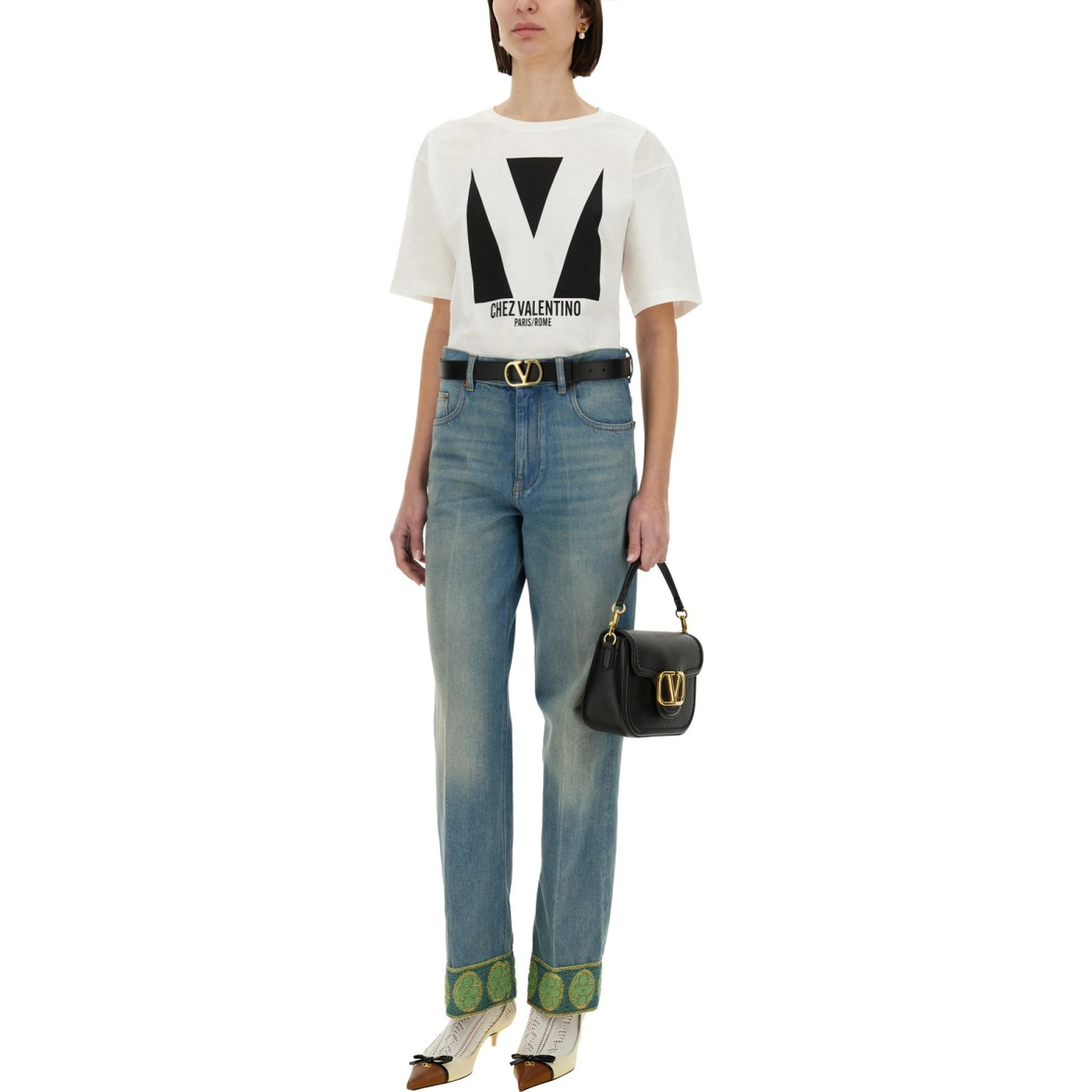 DENIM PANTS WITH JACQUARD EDGES
