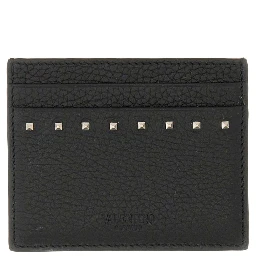 GARNET CALFSKIN "ROCKSTUD" CARD HOLDER