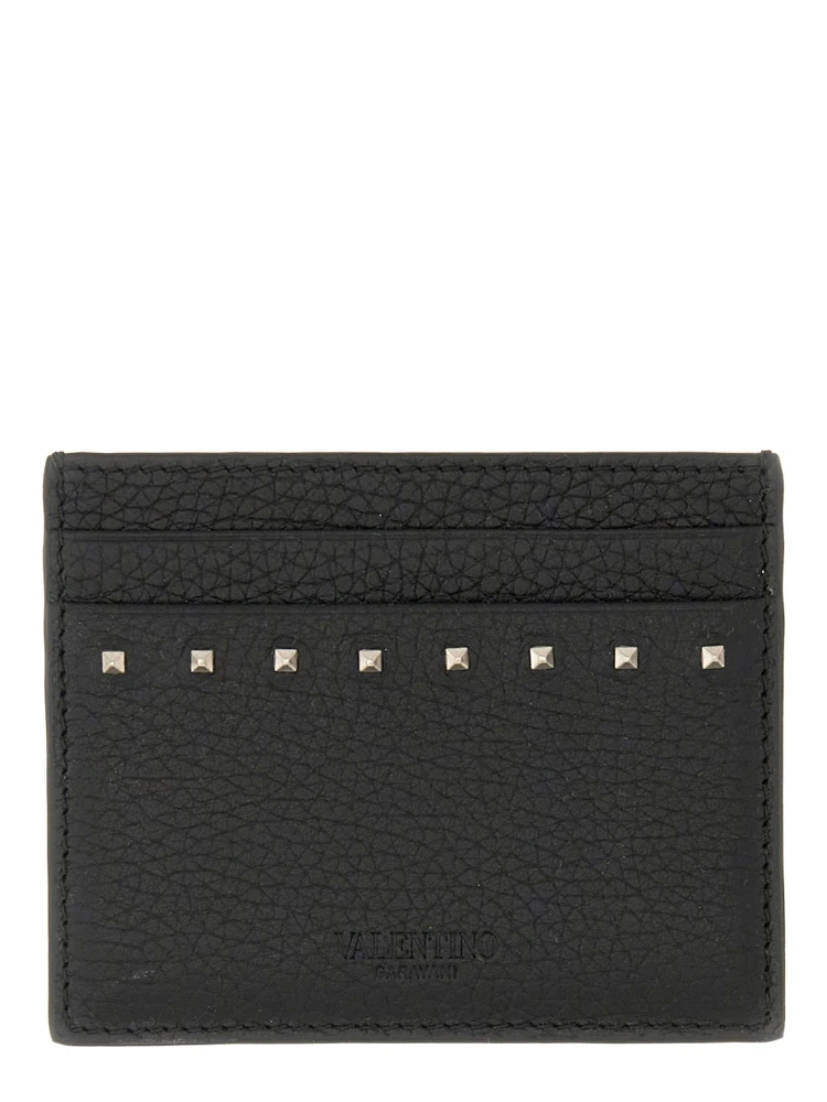 GARNET CALFSKIN "ROCKSTUD" CARD HOLDER