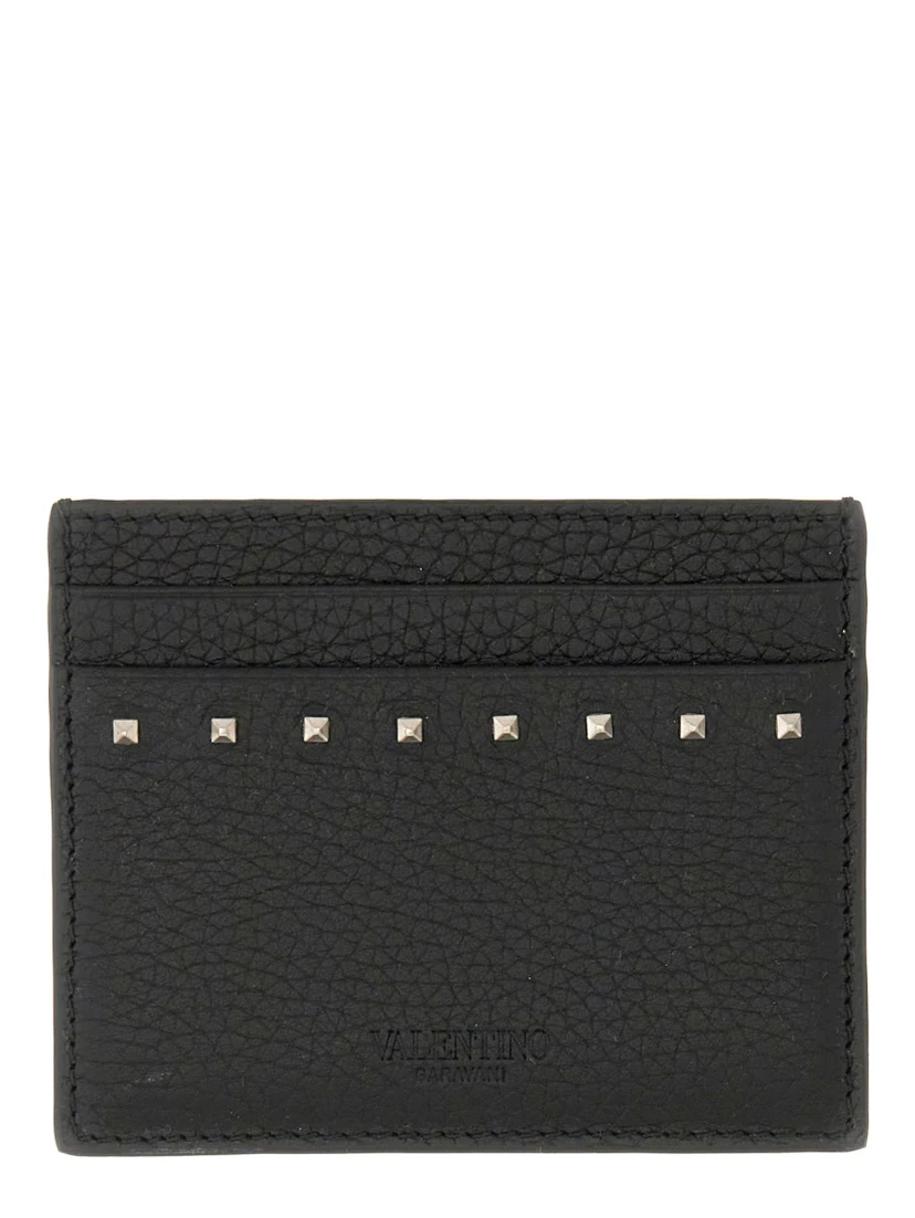 GARNET CALFSKIN "ROCKSTUD" CARD HOLDER