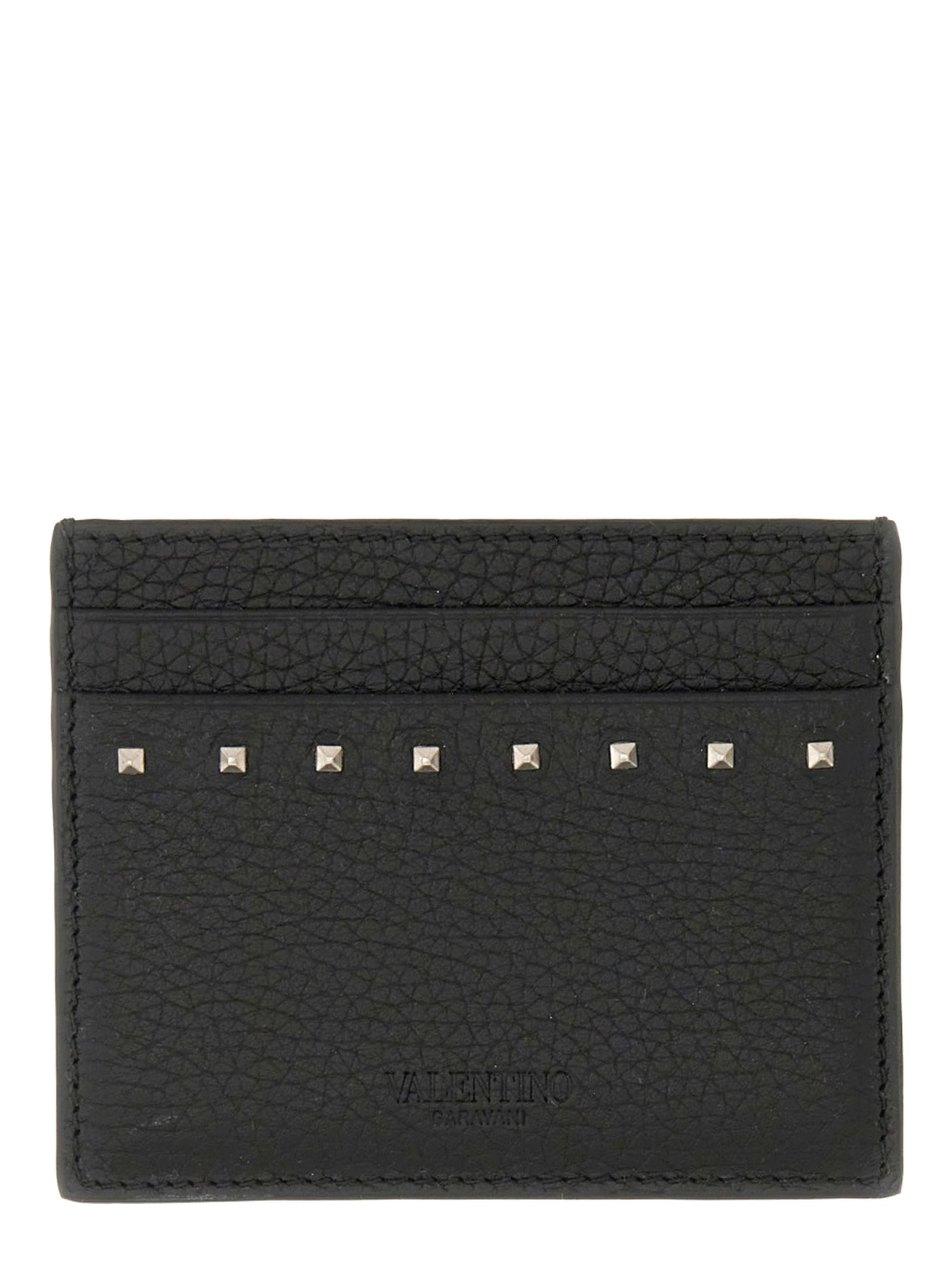 GARNET CALFSKIN "ROCKSTUD" CARD HOLDER