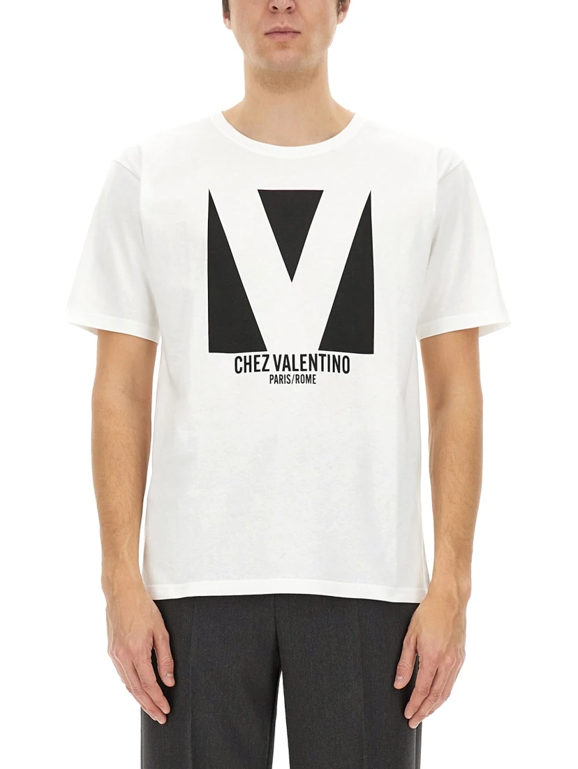 COTTON T-SHIRT WITH "CHEZ VALENTINO" PRINT