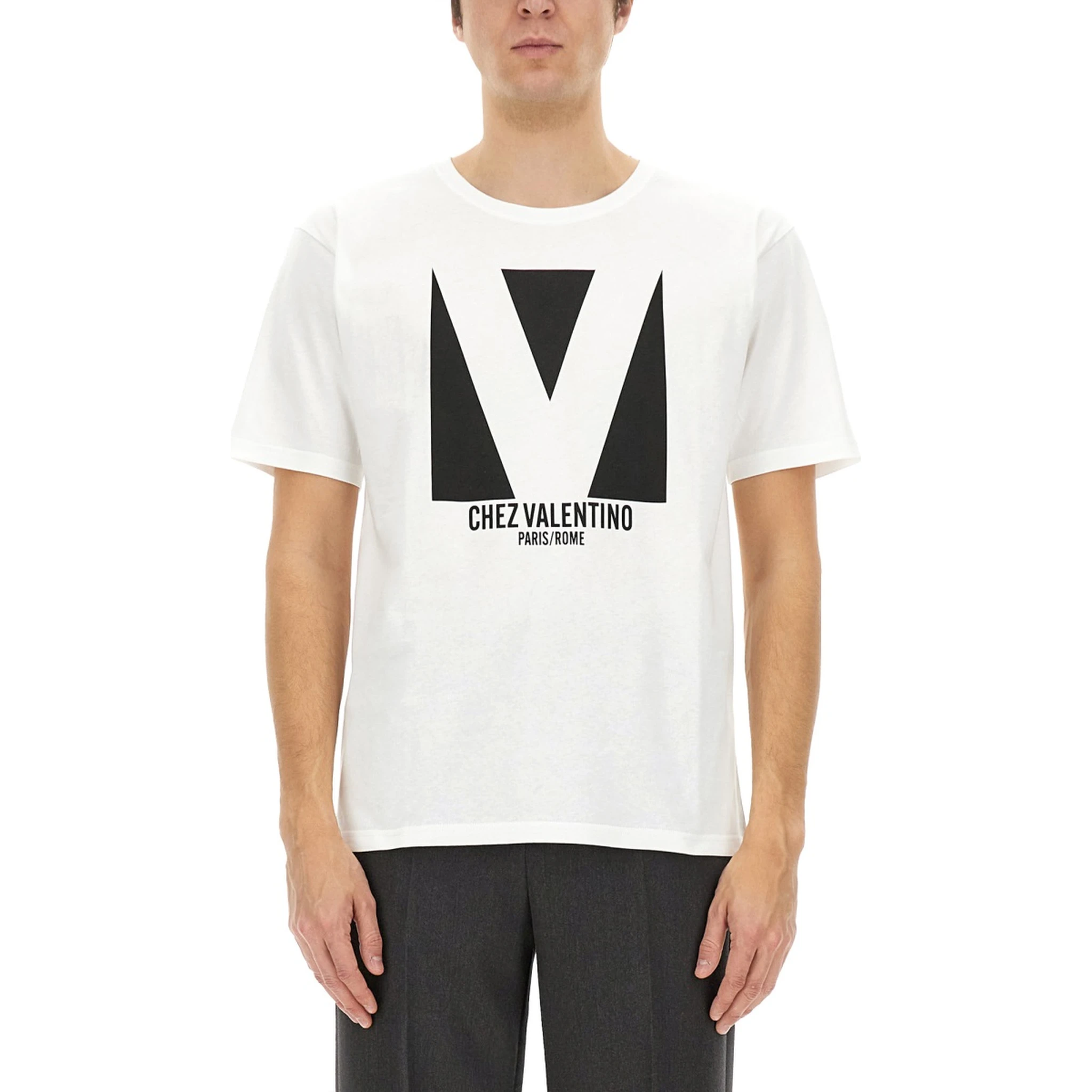COTTON T-SHIRT WITH "CHEZ VALENTINO" PRINT