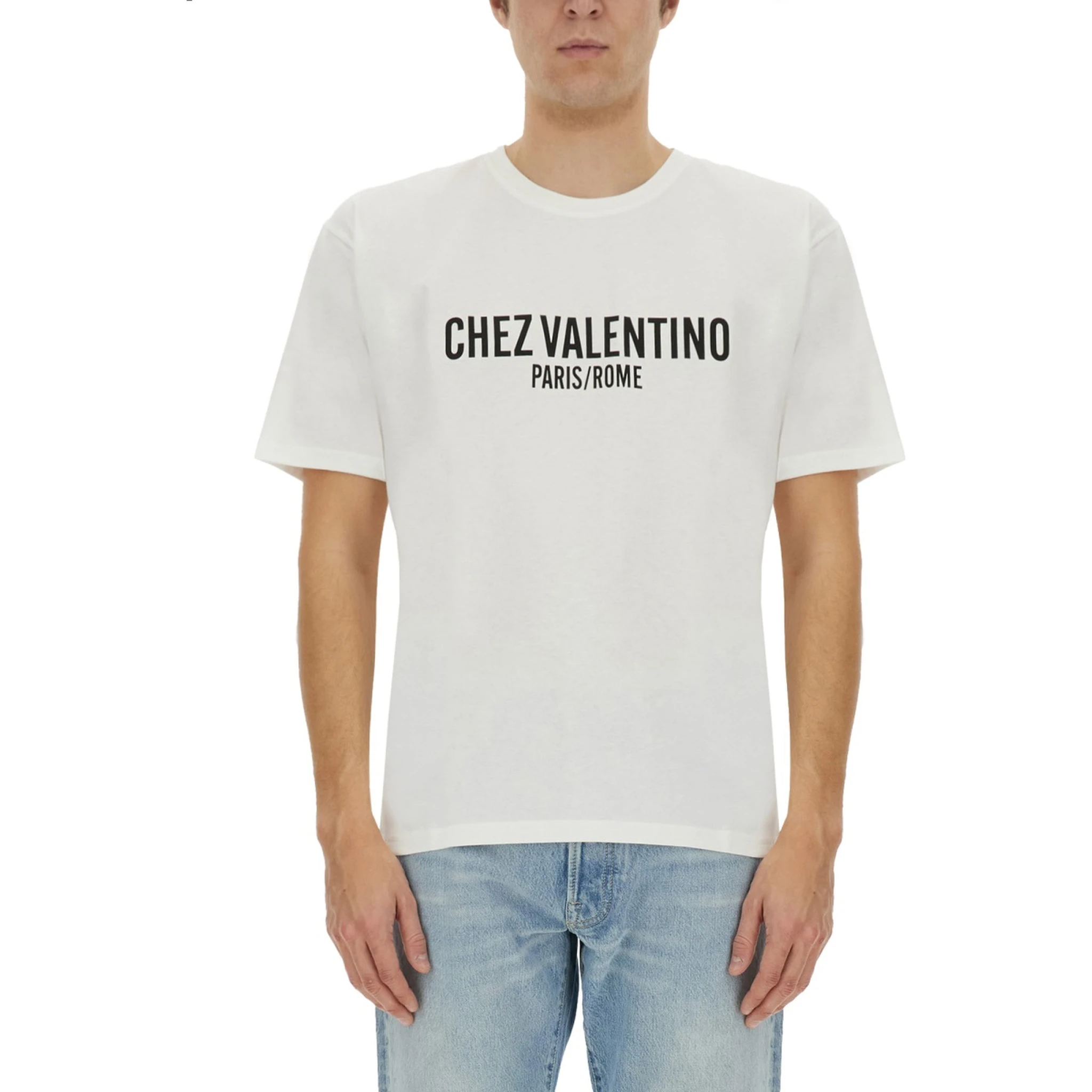 COTTON T-SHIRT WITH "CHEZ VALENTINO" PRINT