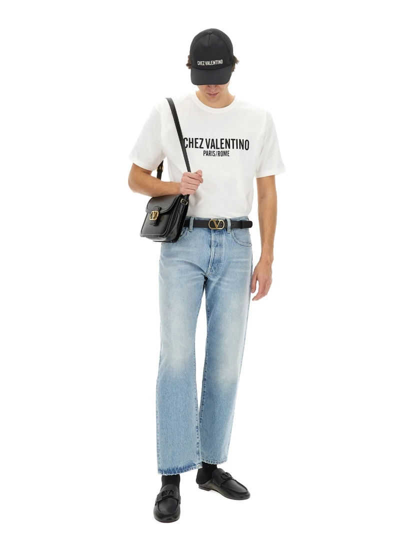 COTTON T-SHIRT WITH "CHEZ VALENTINO" PRINT