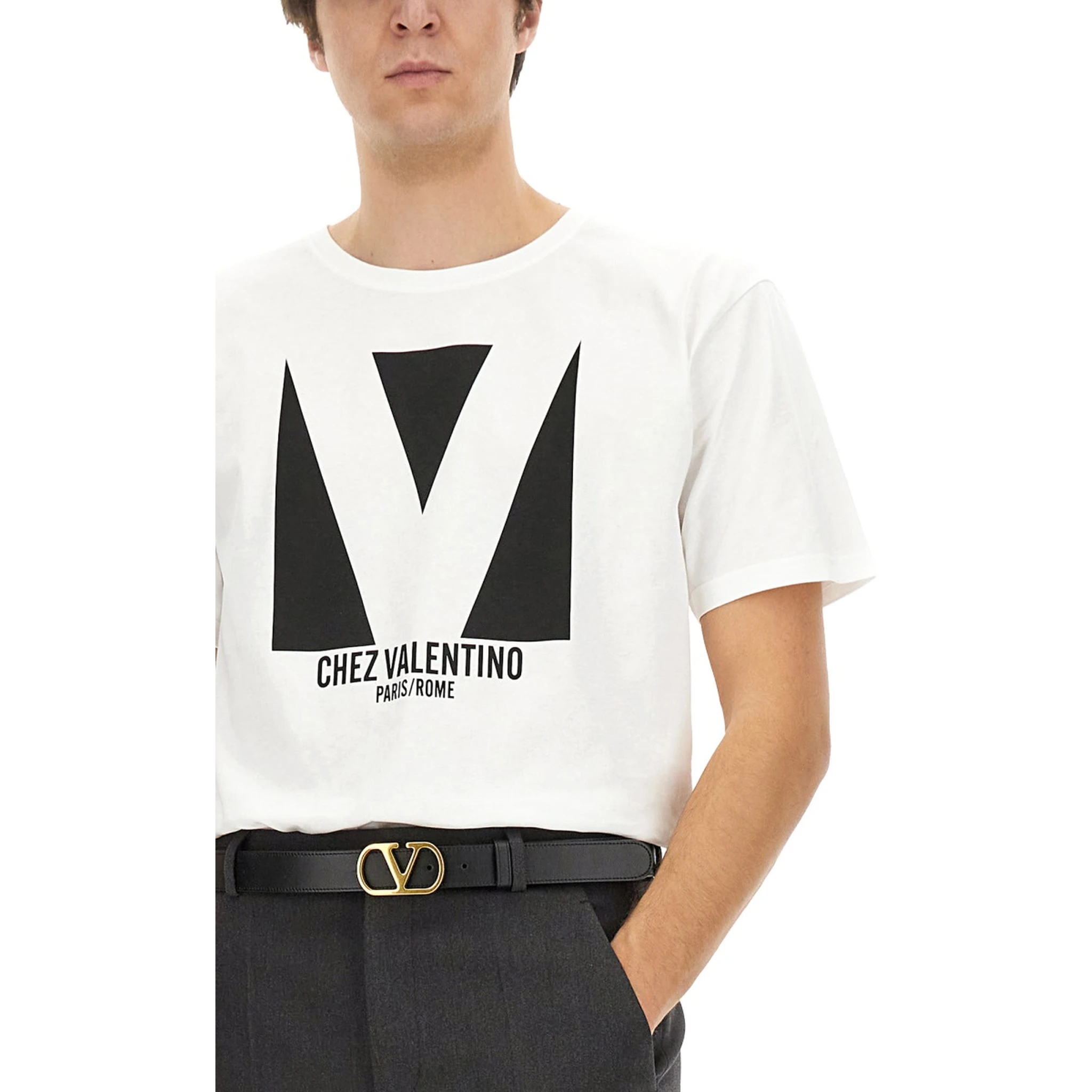 COTTON T-SHIRT WITH "CHEZ VALENTINO" PRINT