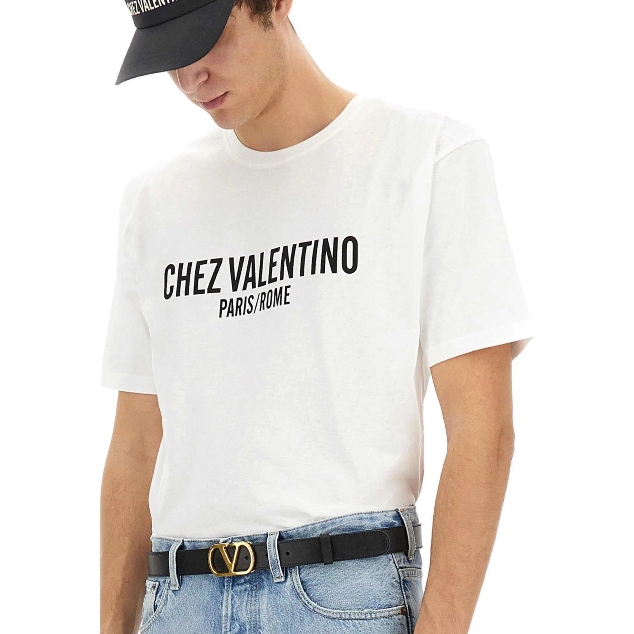 COTTON T-SHIRT WITH "CHEZ VALENTINO" PRINT