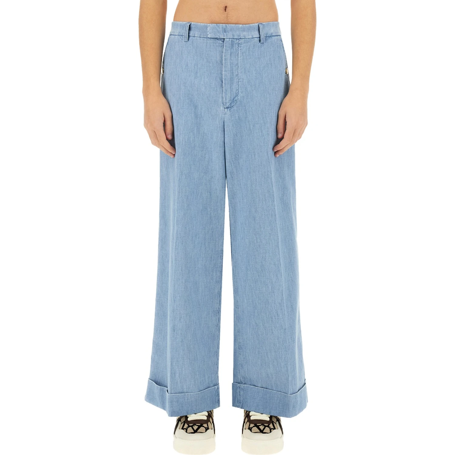 DENIM PANTS WITH LAPELS