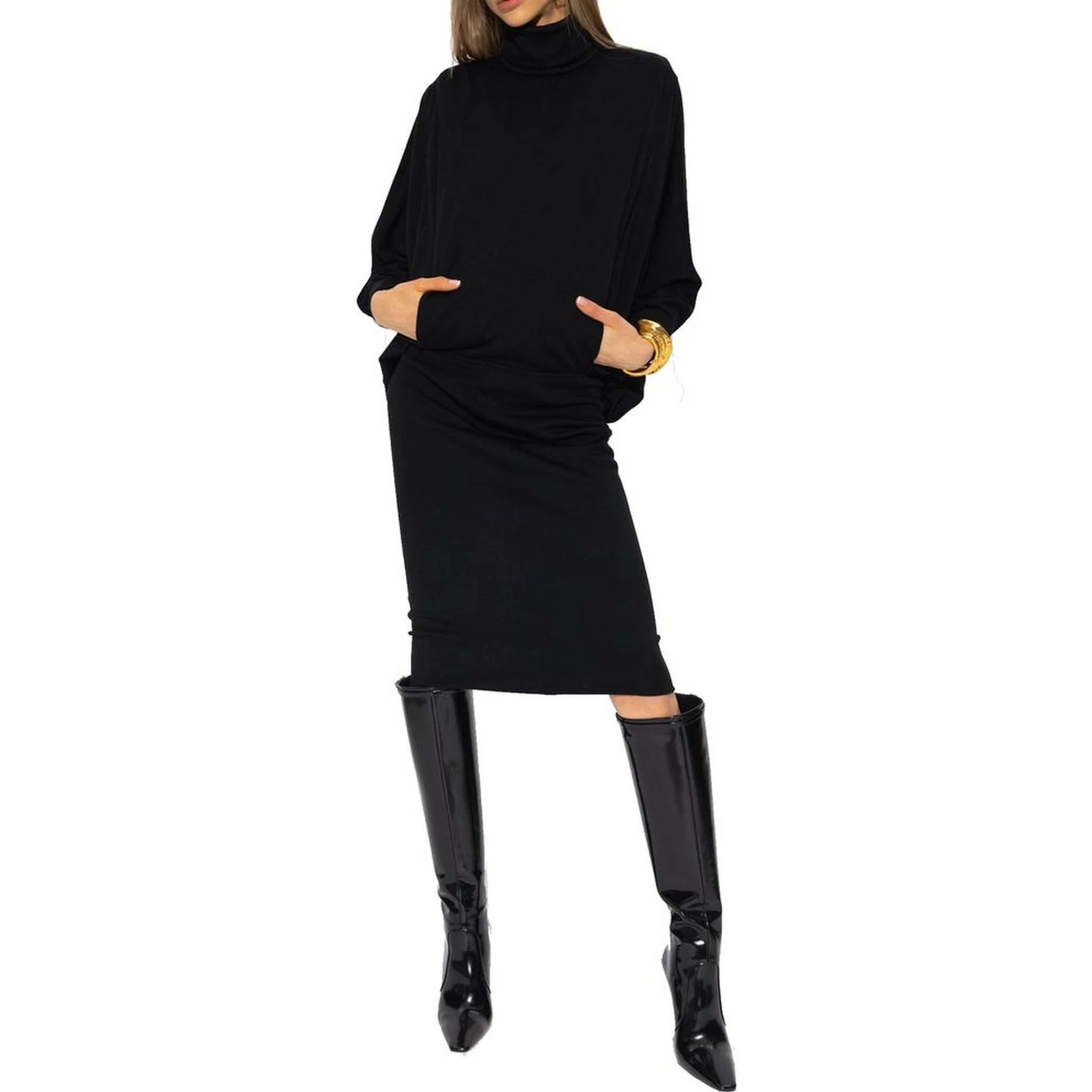 Black Wool Casual Dress