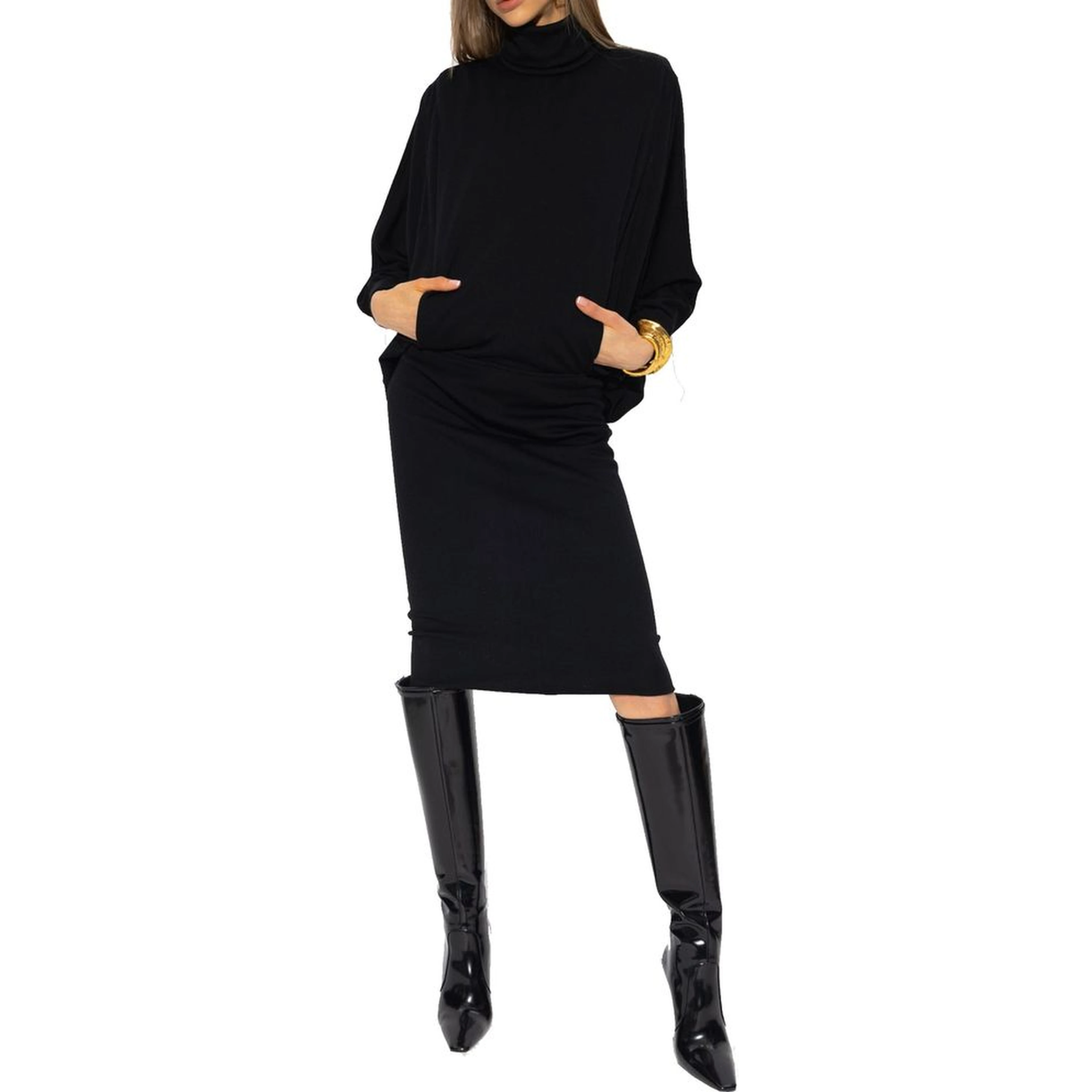 Black Wool Casual Dress