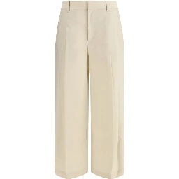 Beige Cotton Casual Pants