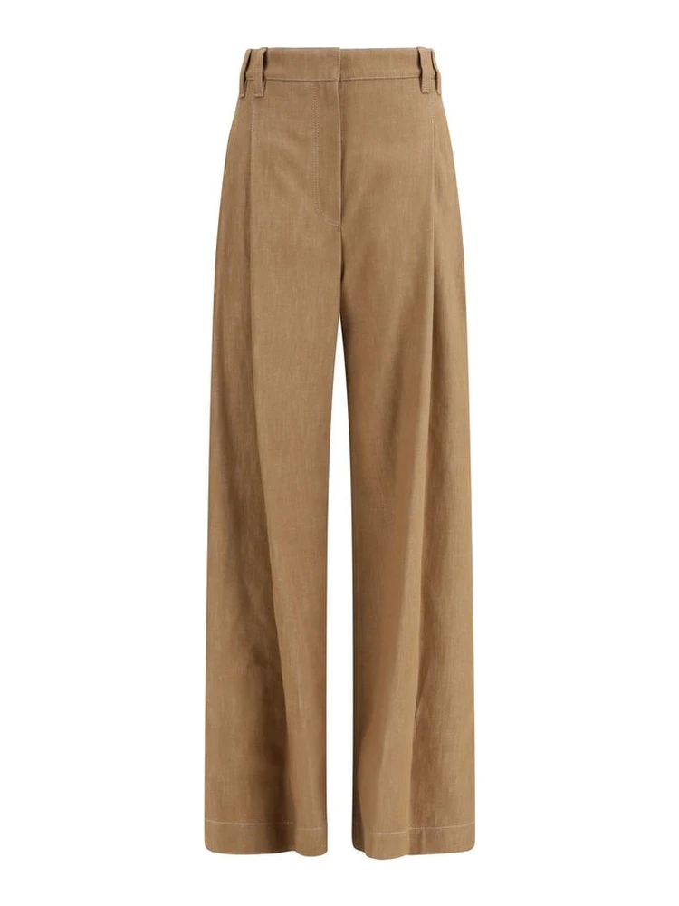 Brown Cotton Casual Pants