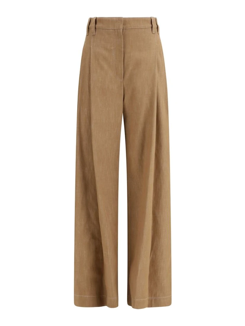 Brown Cotton Casual Pants