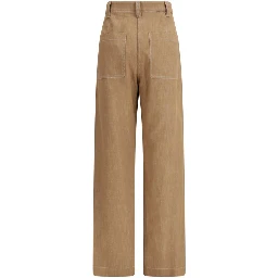 Brown Cotton Casual Pants