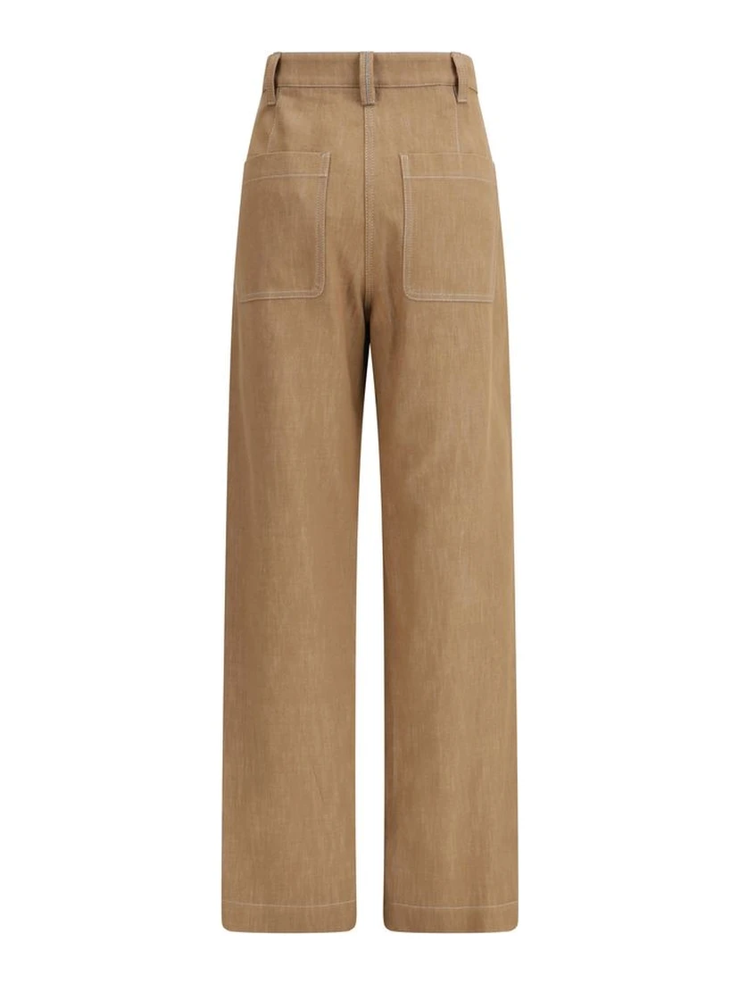Brown Cotton Casual Pants