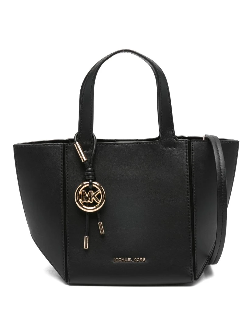 Black gold-tone hardware top handles bag