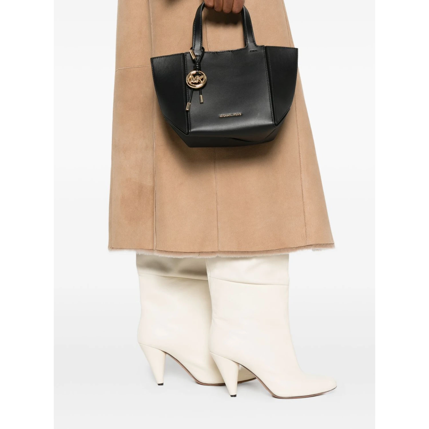 Black gold-tone hardware top handles bag