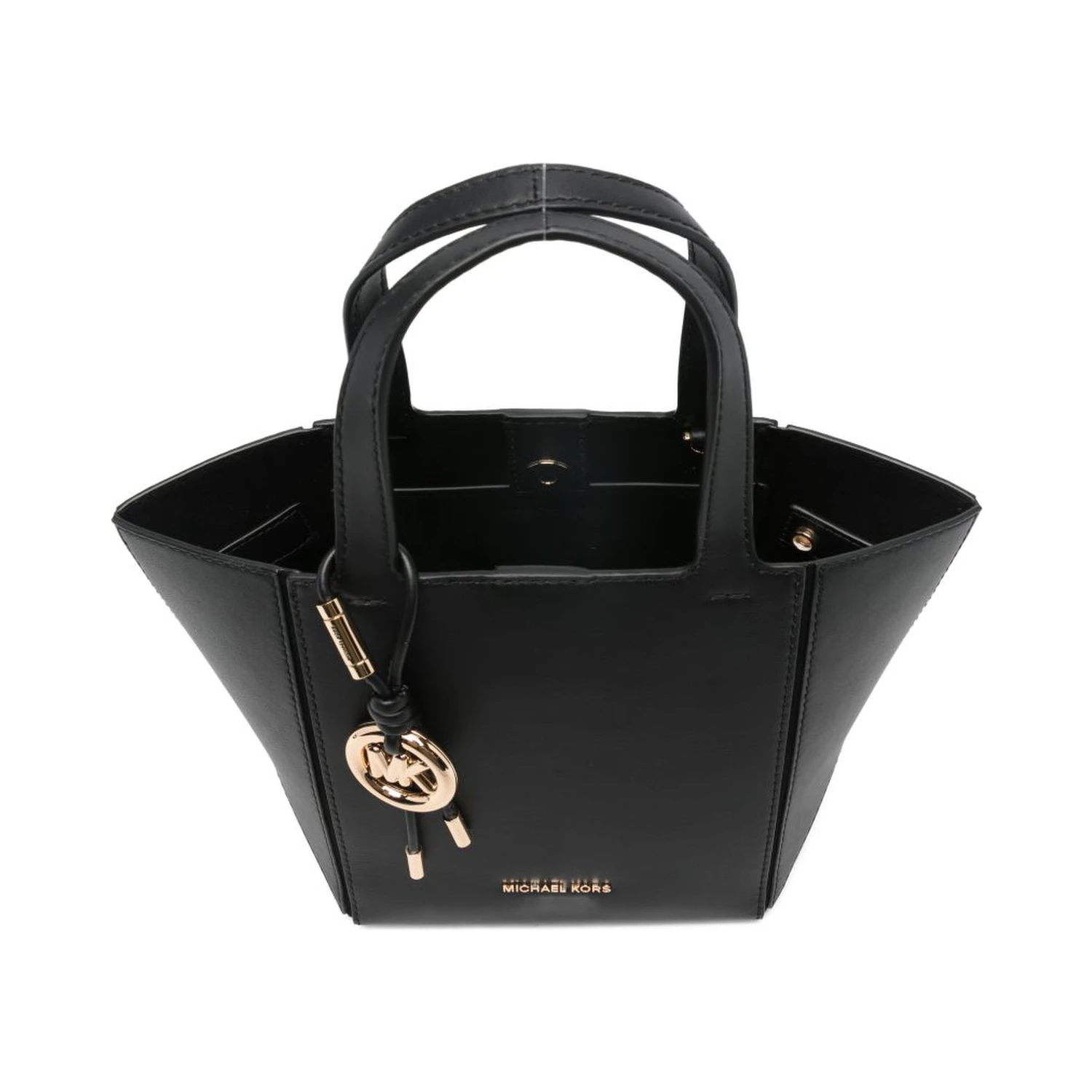 Black gold-tone hardware top handles bag