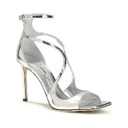 Silver Calf Leather Bos Taurus Stiletto Heel Sandals