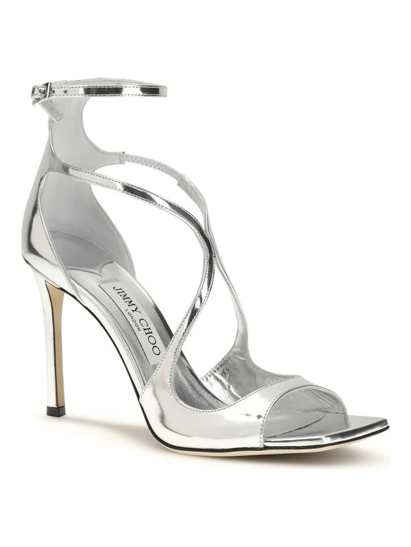Silver Calf Leather Bos Taurus Stiletto Heel Sandals