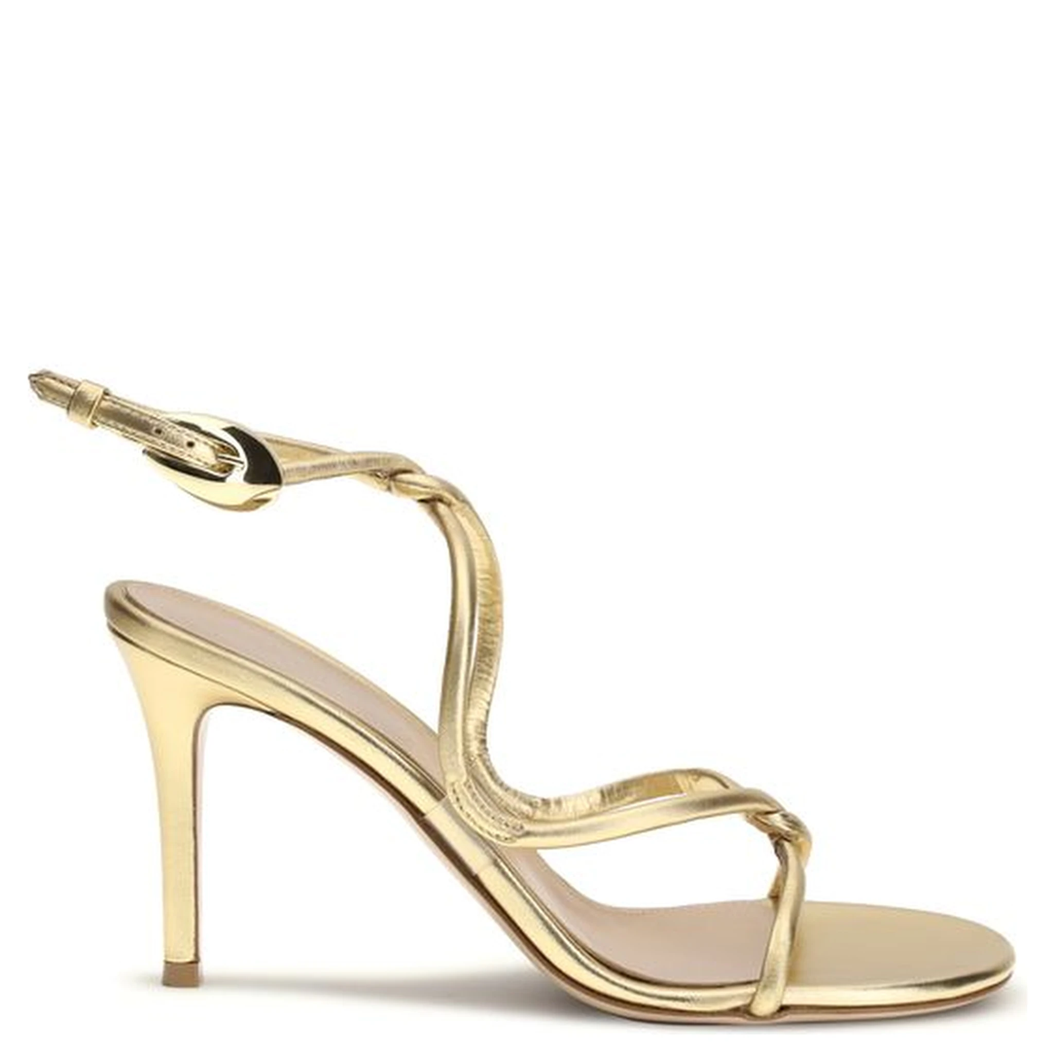 Gold Calf Leather Bos Taurus Stiletto Heel Sandals