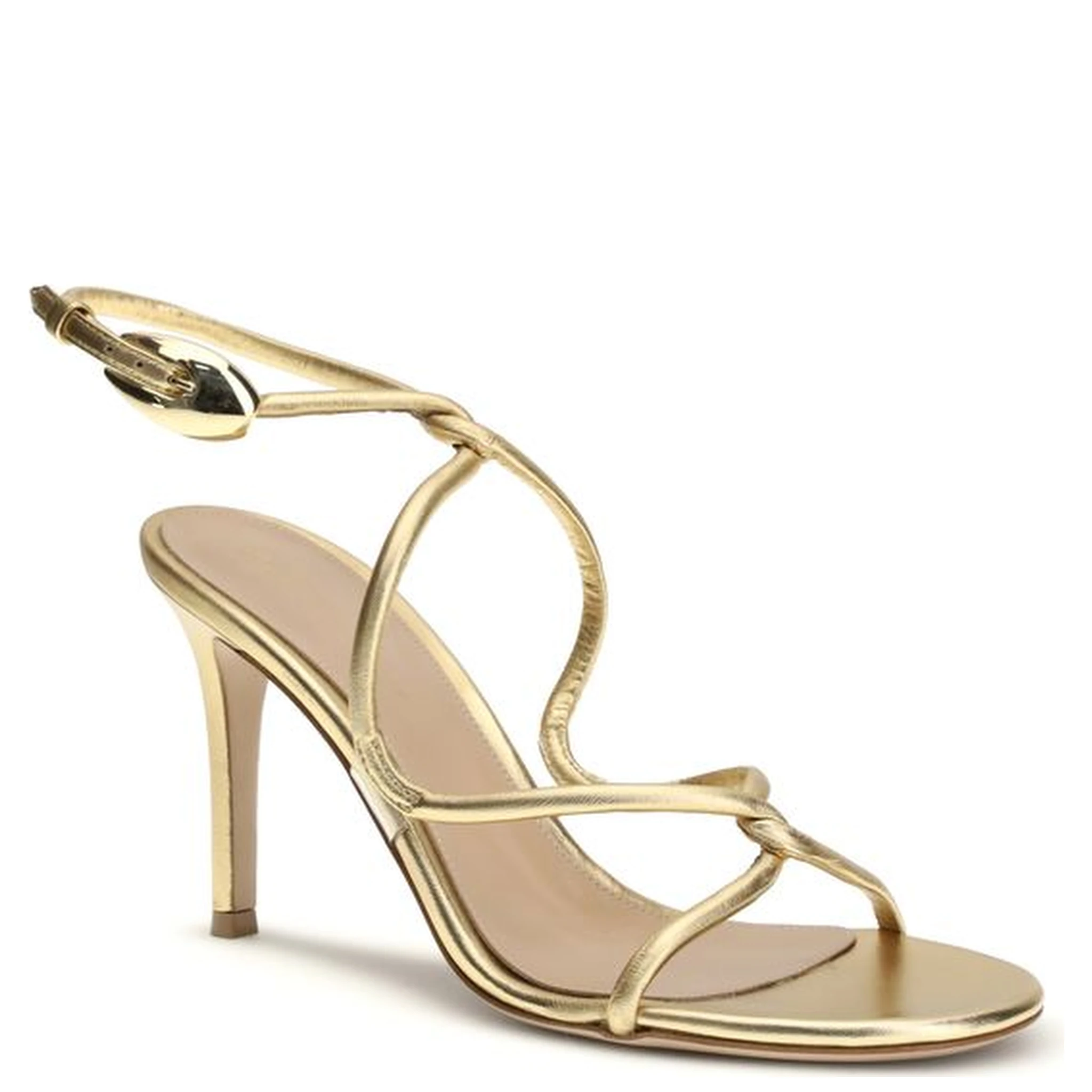 Gold Calf Leather Bos Taurus Stiletto Heel Sandals