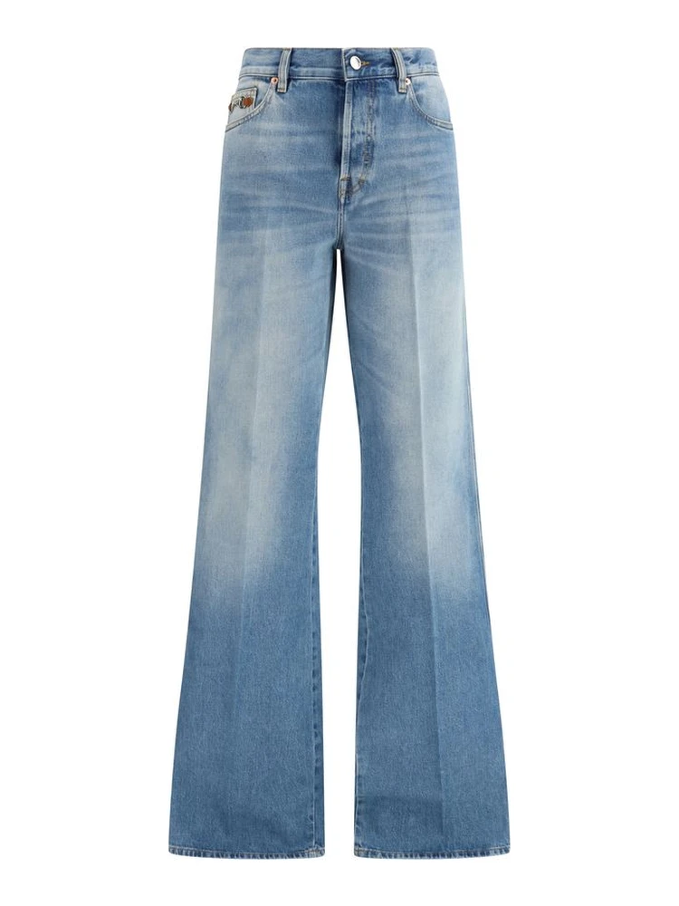Light Blue Cotton Flared Jeans