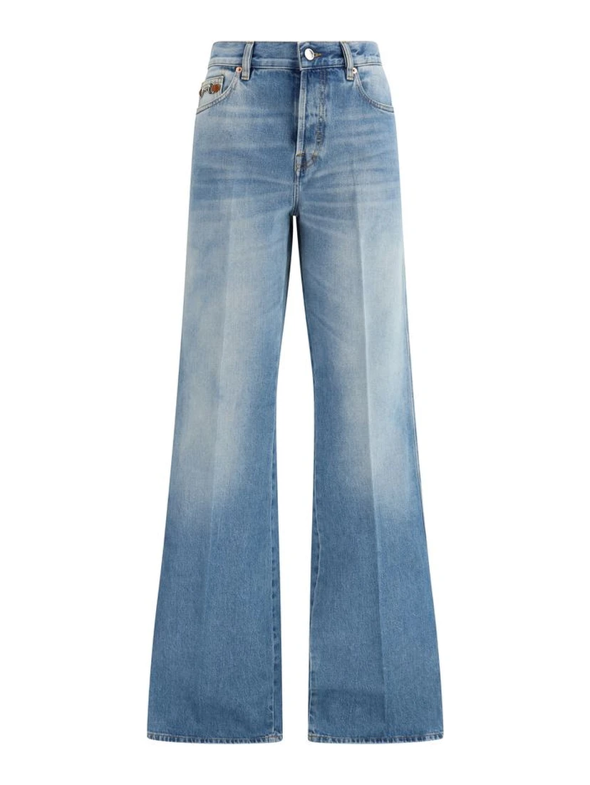 Light Blue Cotton Flared Jeans