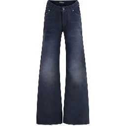 Blue Cotton Flared Jeans
