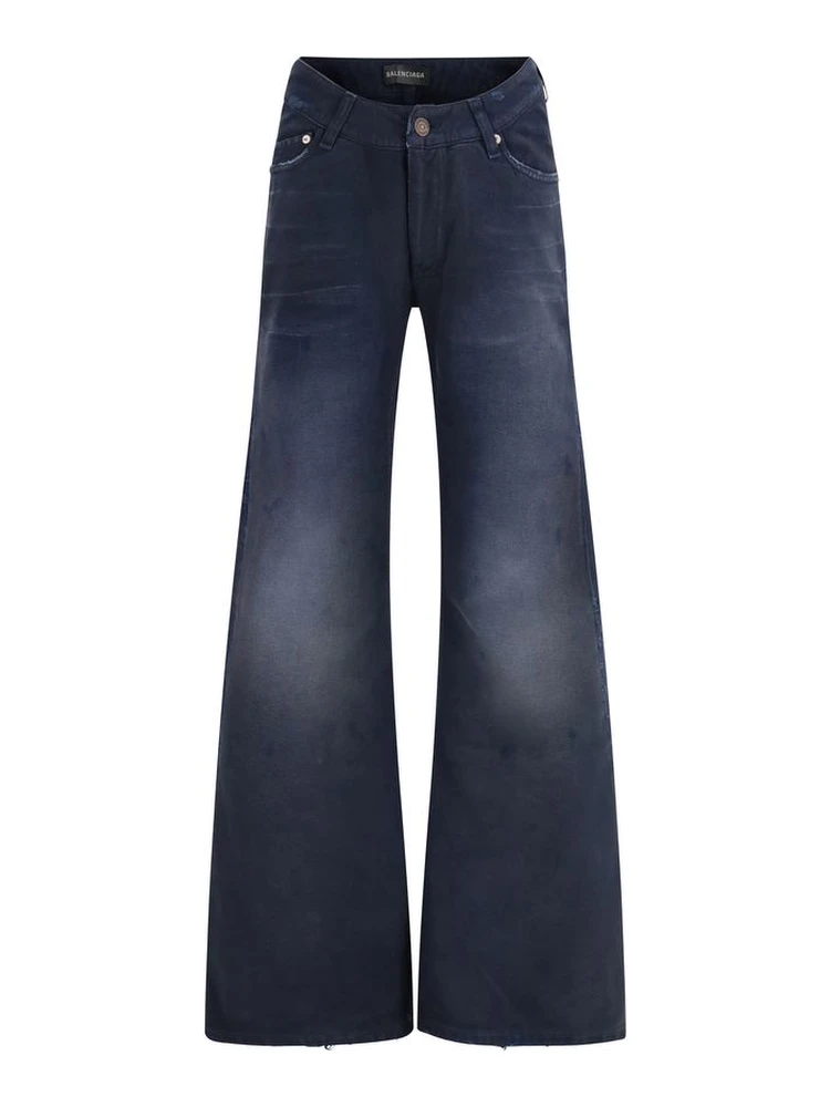 Blue Cotton Flared Jeans