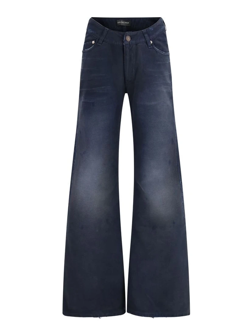 Blue Cotton Flared Jeans