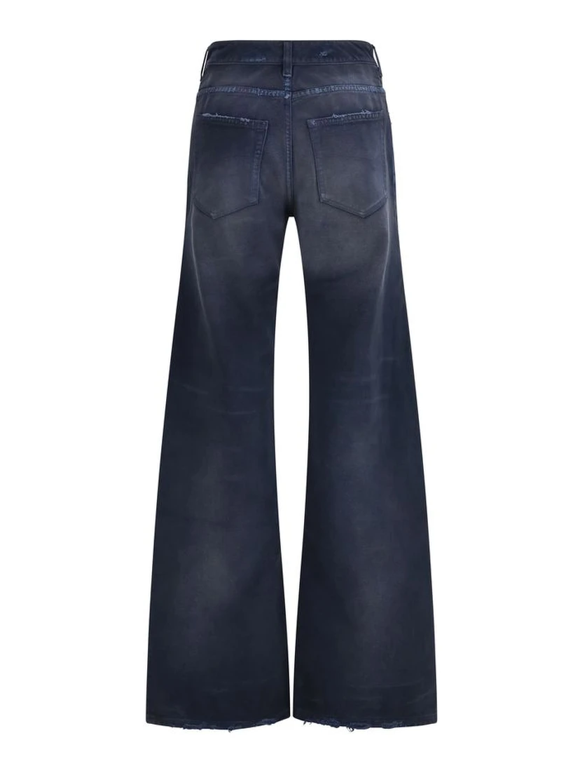 Blue Cotton Flared Jeans