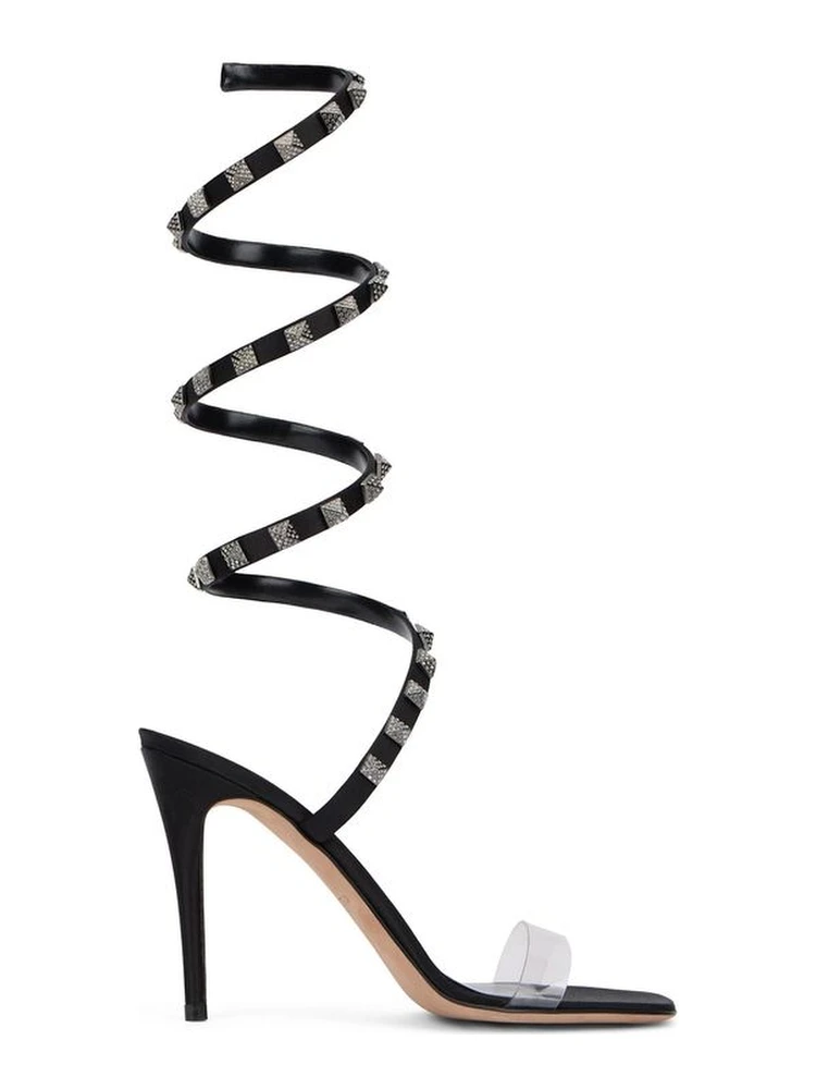 Black Lamb Leather Stiletto Heel Sandals