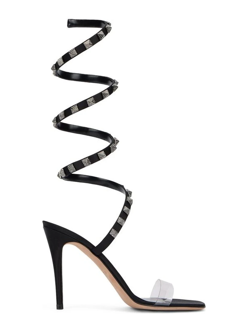 Black Lamb Leather Stiletto Heel Sandals