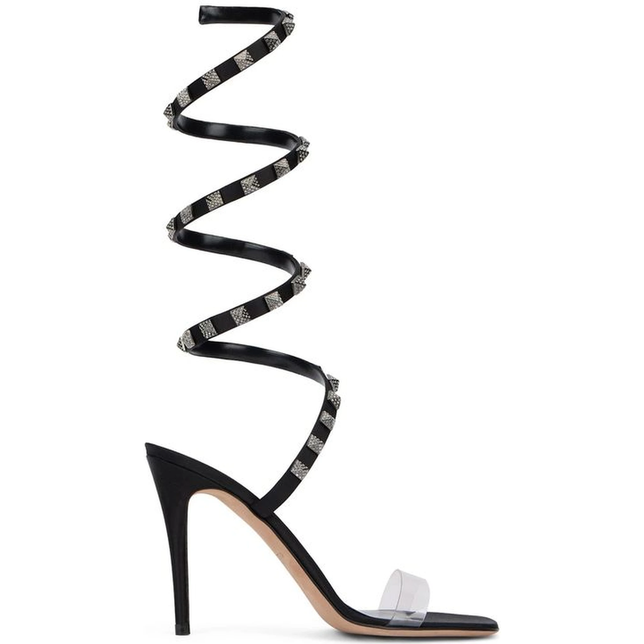 Black Lamb Leather Stiletto Heel Sandals