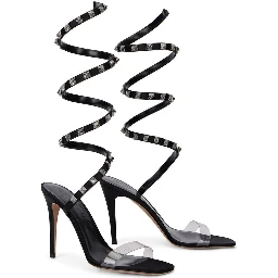 Black Lamb Leather Stiletto Heel Sandals