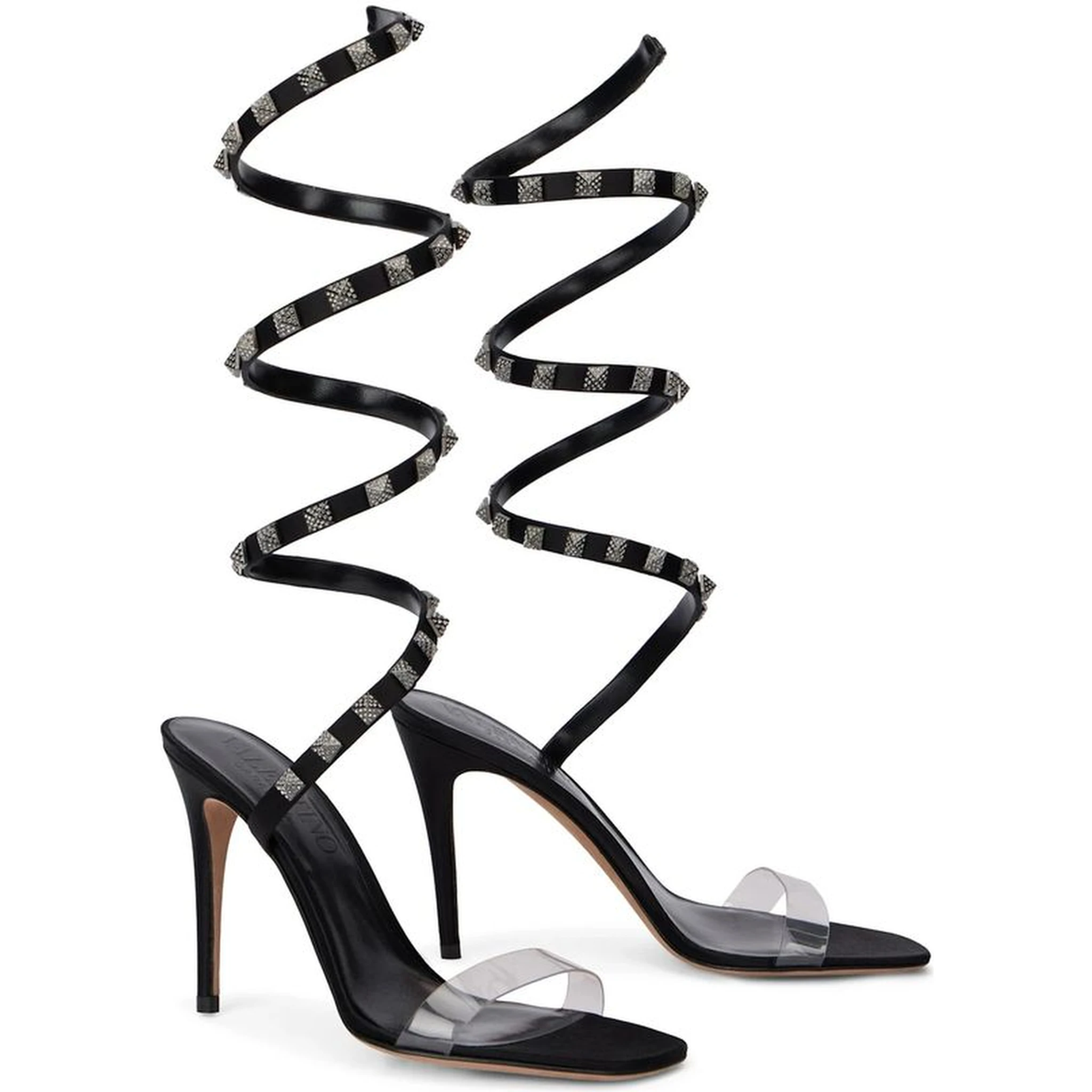 Black Lamb Leather Stiletto Heel Sandals