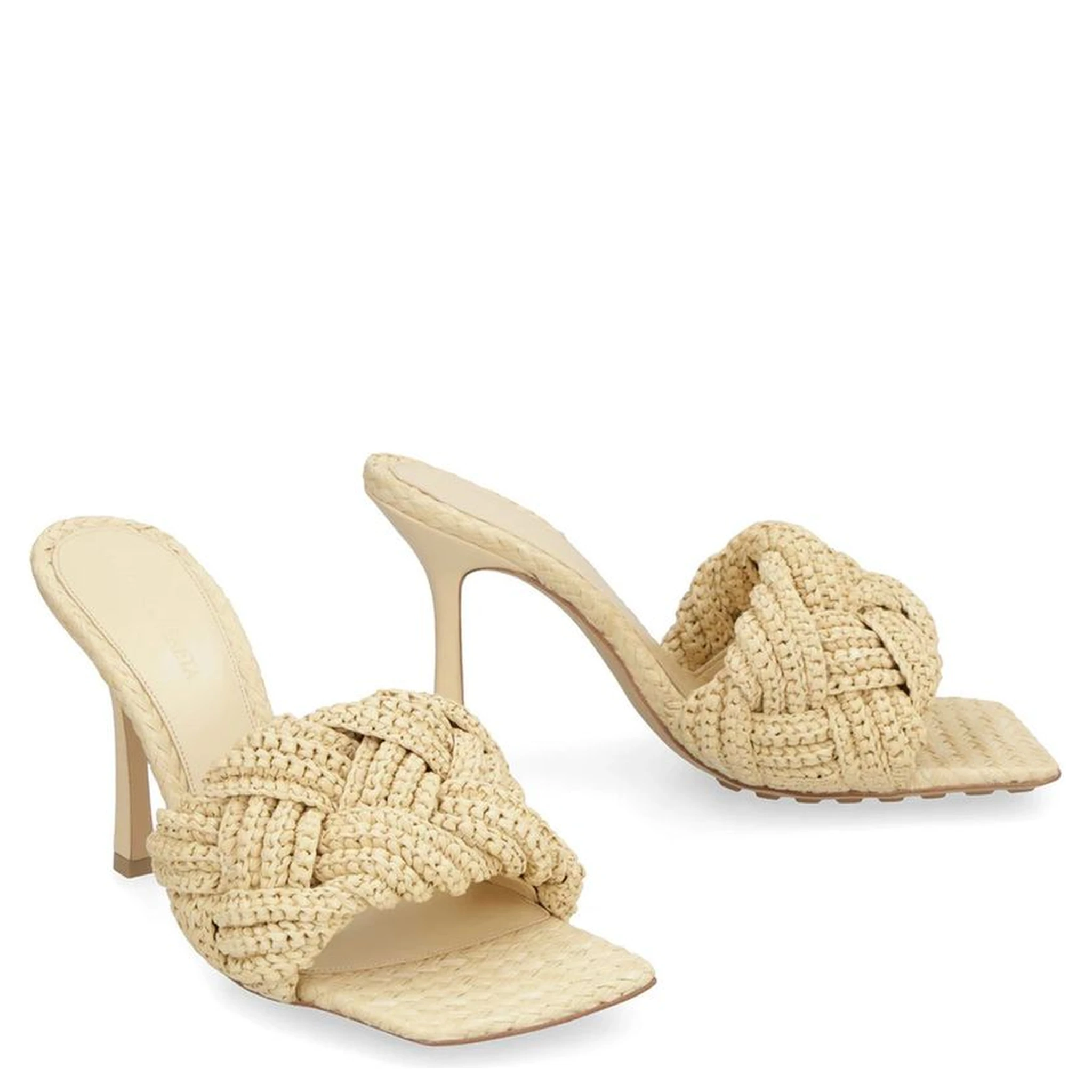 Beige Raffia Mules