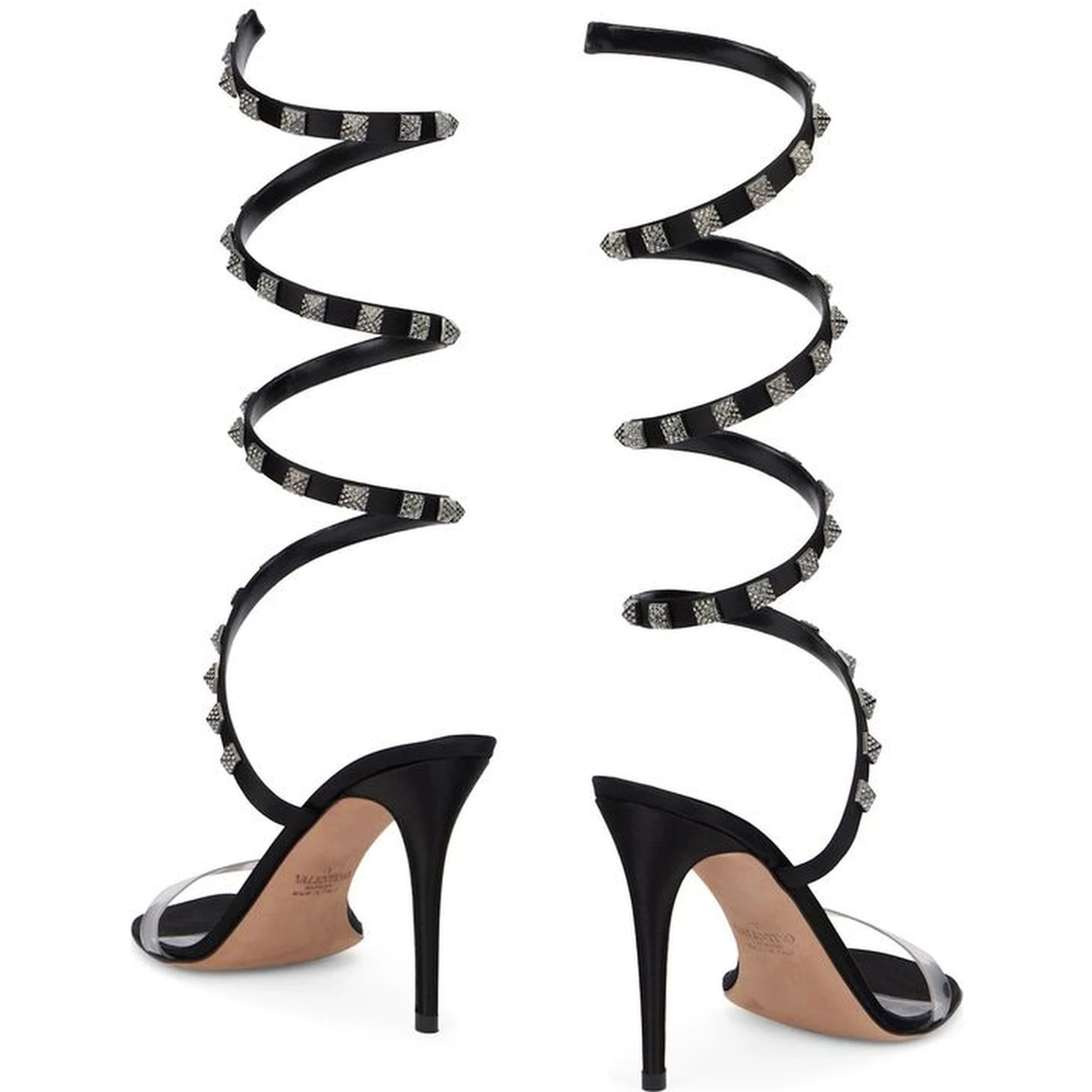 Black Lamb Leather Stiletto Heel Sandals