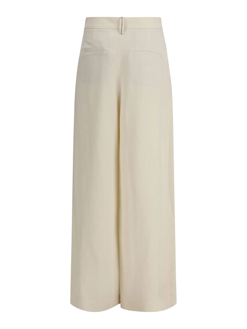 Cream Viscose Casual Pants