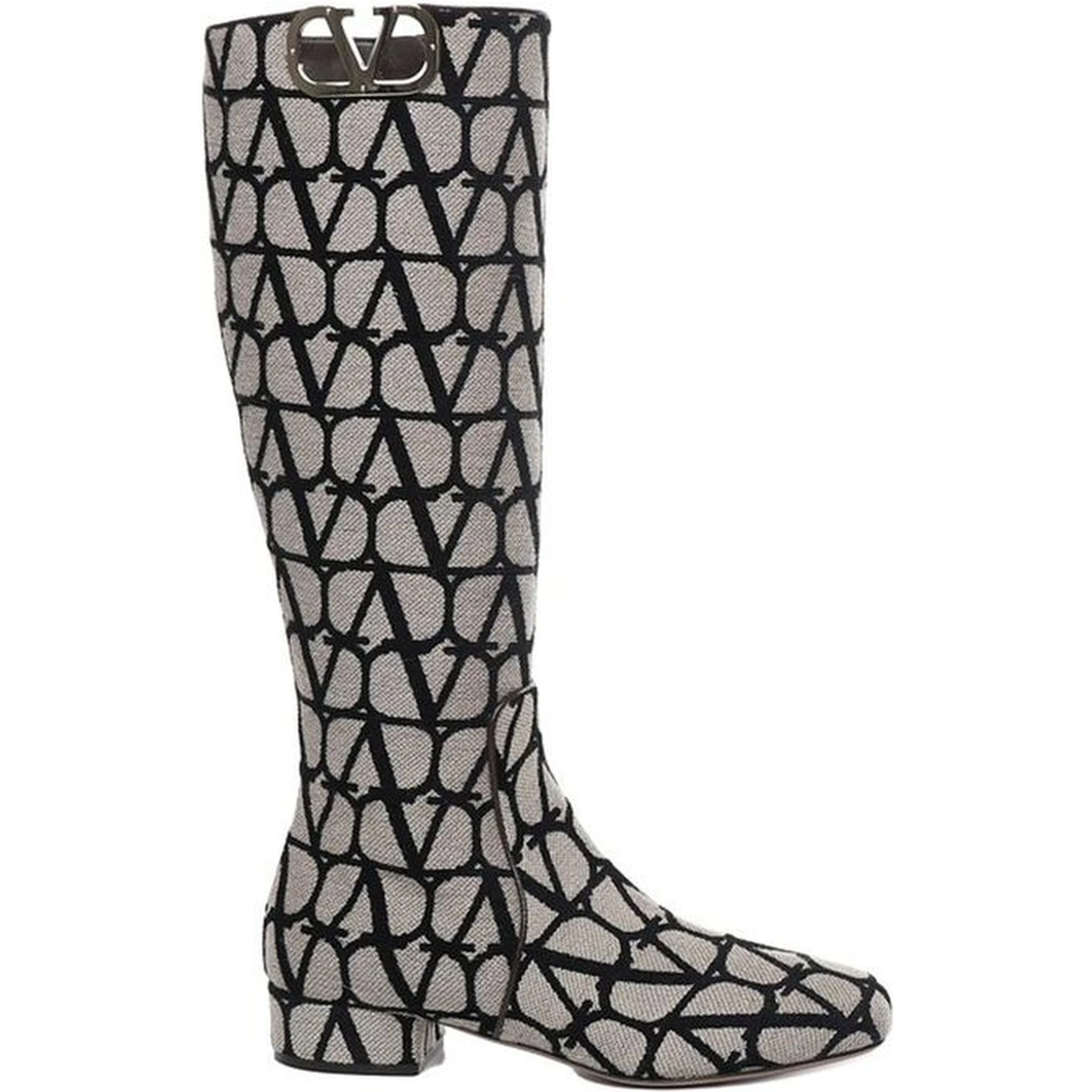 Beige Fabric Lace-Up Boots