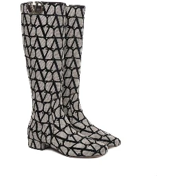 Beige Fabric Lace-Up Boots