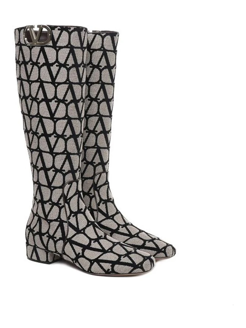 Beige Fabric Lace-Up Boots