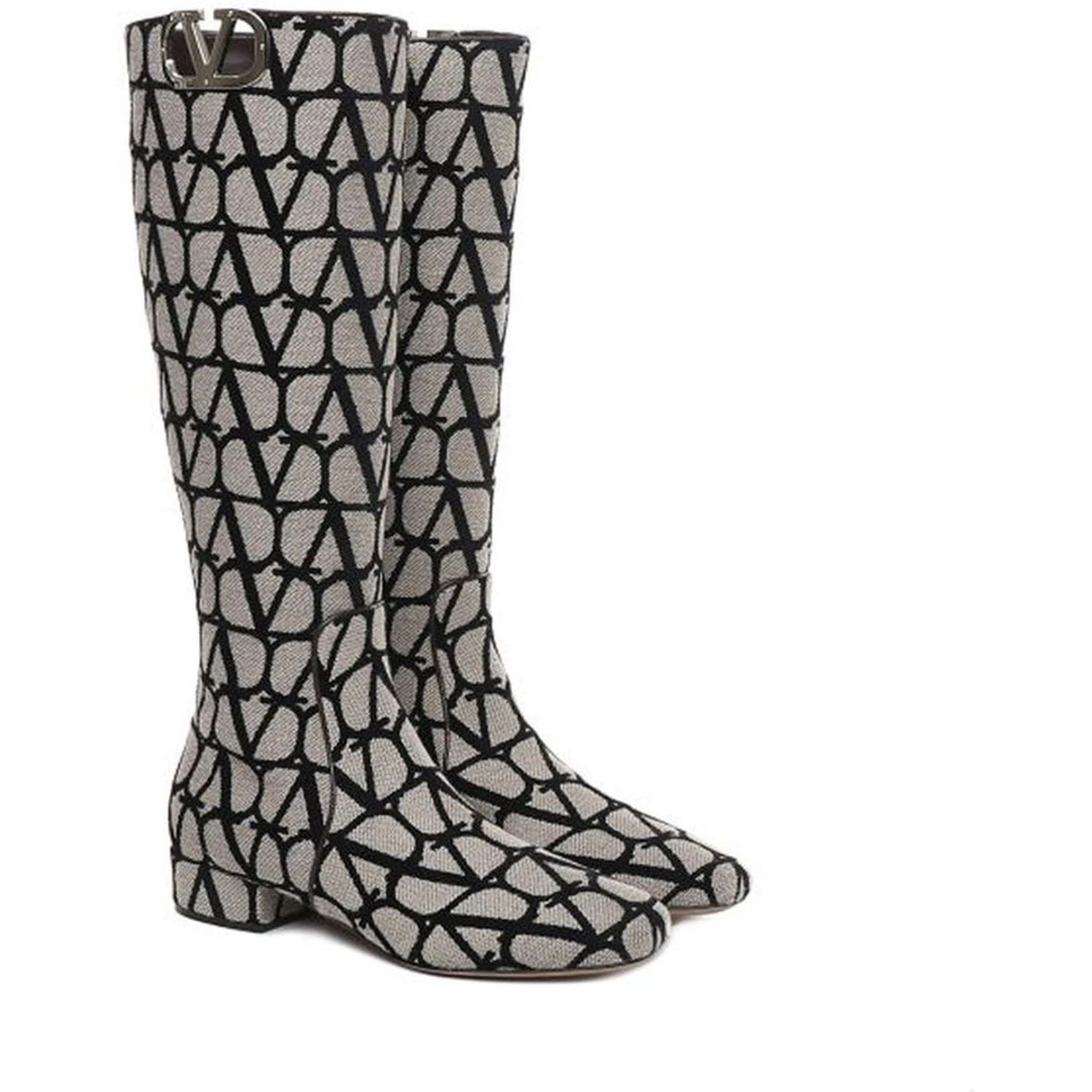 Beige Fabric Lace-Up Boots